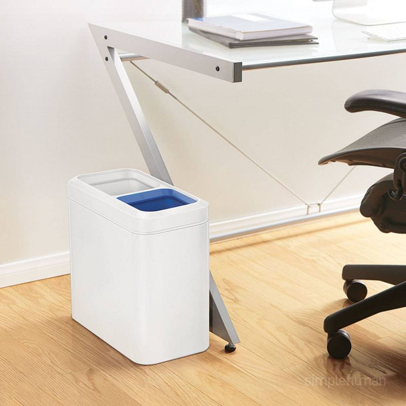 simplehuman 20L Dual Compartment Commercial Recycling Trash Can Slim White Steel Open Top Garbage Bin