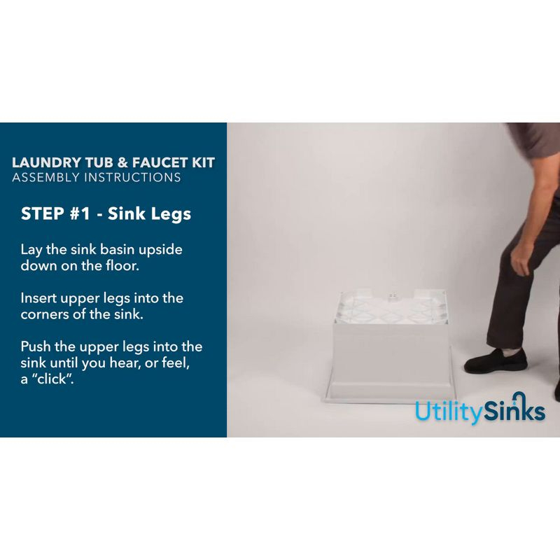 UTILITYSINKS Plastic 24" Freestanding Compact Utility Tub Sink for Workshop, Laundry Room, Garage, Greenhouse & Pet Wash Station, White