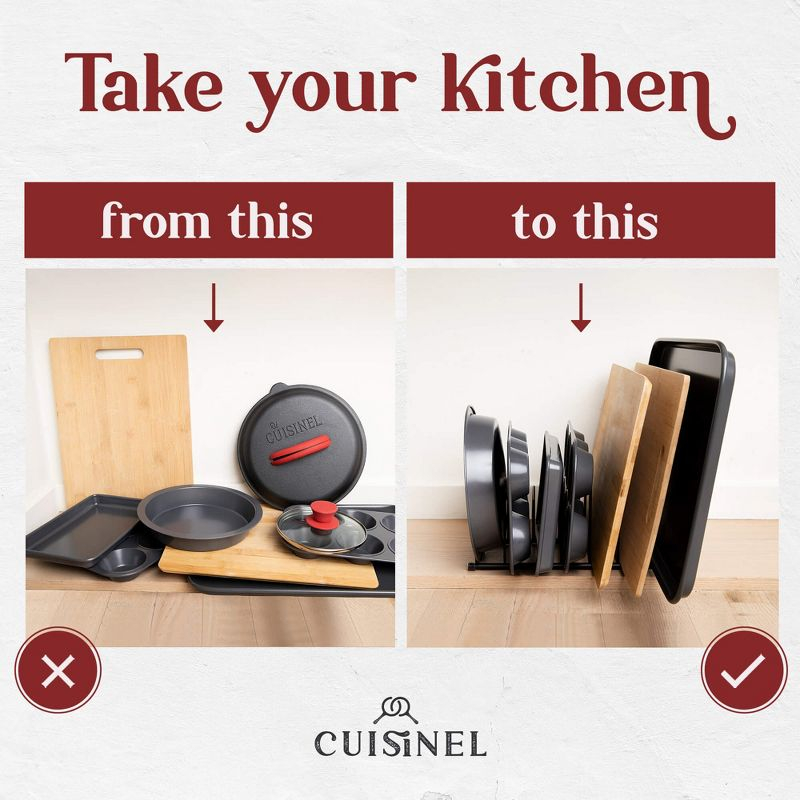 Cuisinel Lid and Dish Organizer Rack - Satin Nickel Silver Kitchen Storage Organization Stand