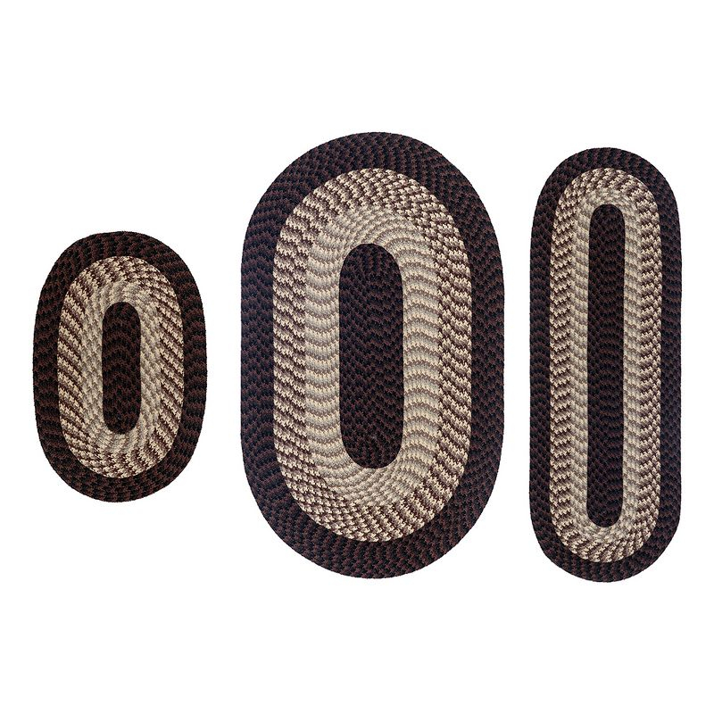 Better Trends Alpine Braid 3-PC Rug Set – Stain-Resistant & Reversible Rugs, 100% Polypropylene in Chocolate Stripe