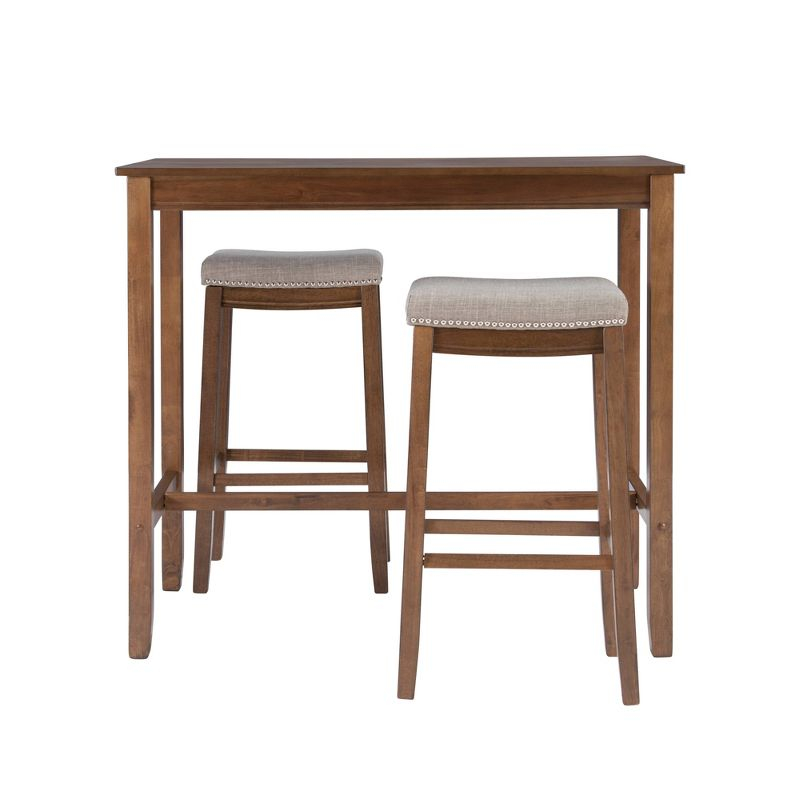 Linon 3pc Claridge Backless Stools Bar Height Dining Set Rustic: Pub Table with Upholstered Seating