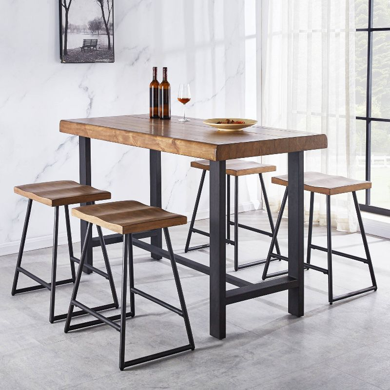 5pc Landon Counter Height Dining Set Golden Brown - Steve Silver Co.: Modern Metal Frame, 4 Stools, No Extension