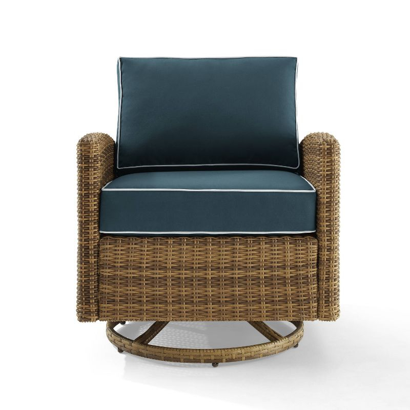 Bradenton Outdoor Steel Swivel Rocking Chair Navy/Weathered Brown - Crosley: Patio Accent, UV-Resistant