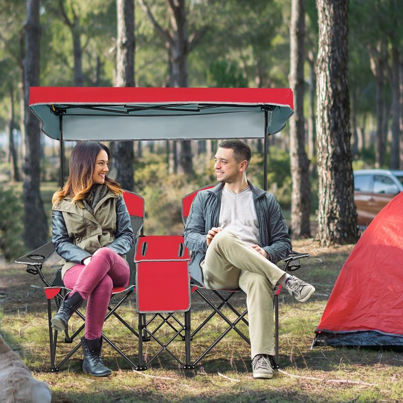 Costway Portable Folding Camping Canopy Chairs w/ Cup Holder Cooler Outdoor Red