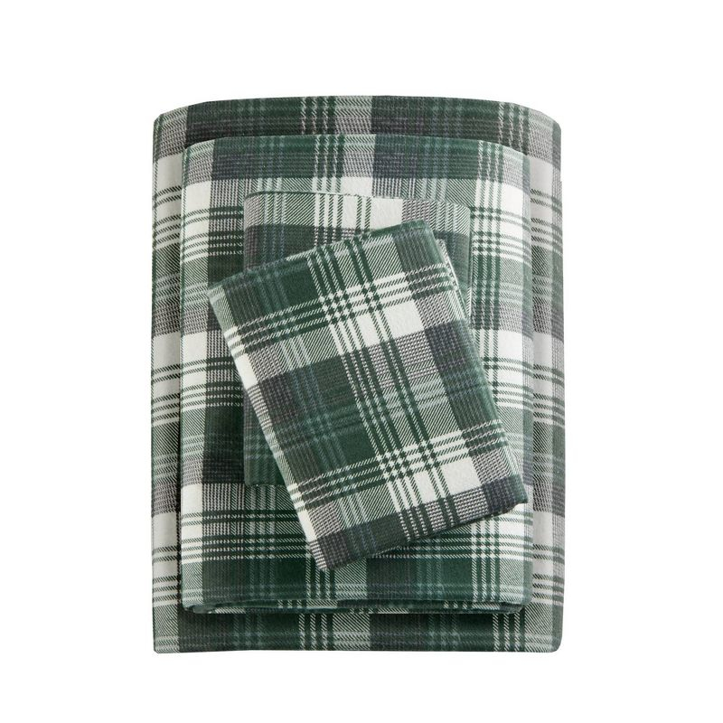 King Patterned Flannel Sheet Set Green Plaid