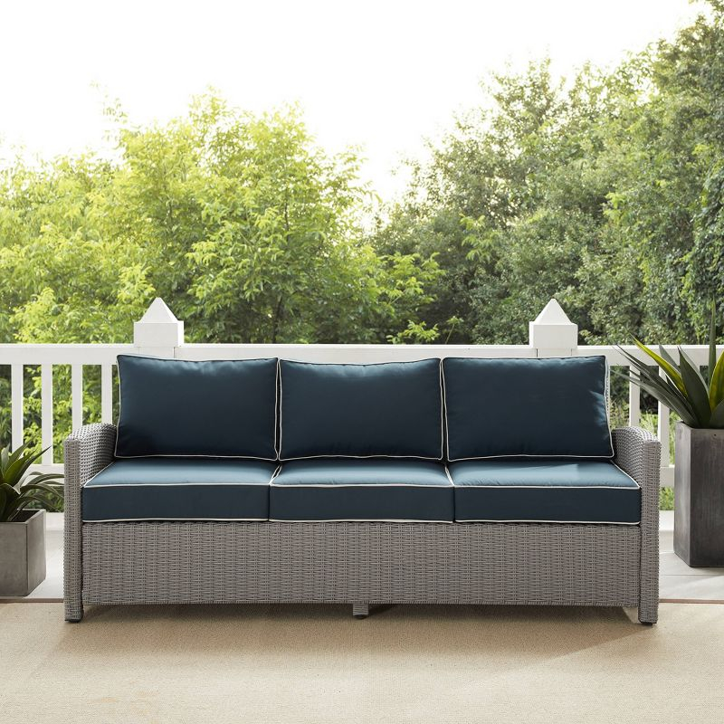 Bradenton Outdoor Wicker Sofa: Steel Frame, Moisture-Resistant Cushions, UV-Resistant - Crosley