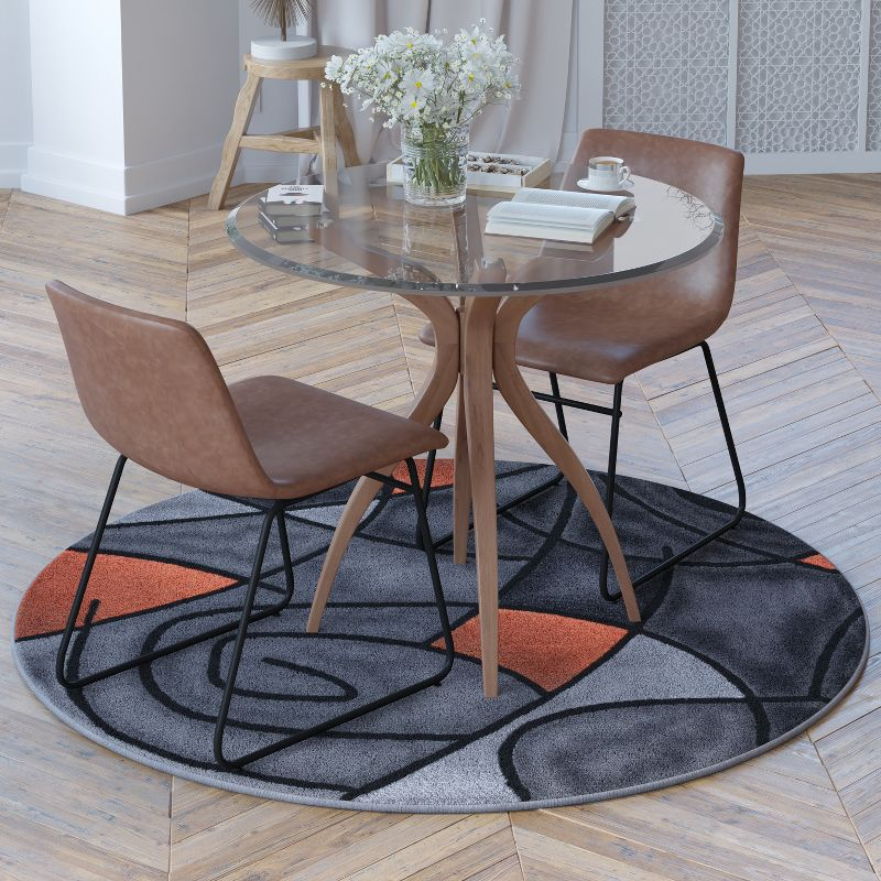 Flash Furniture Jubilee Collection 5' x 5' Round Orange Abstract Area Rug - Olefin Rug with Jute Backing - Living Room, Bedroom, Family Room