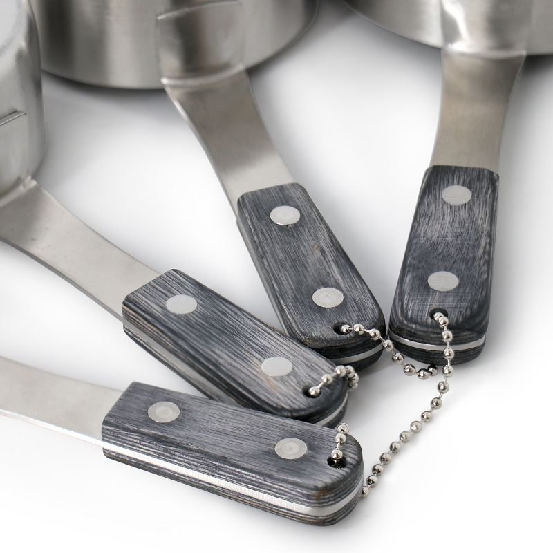 Oster Blakeley 4 Piece Stainless Steel Measuring Cup Set in Dark Gray with Wood Handles