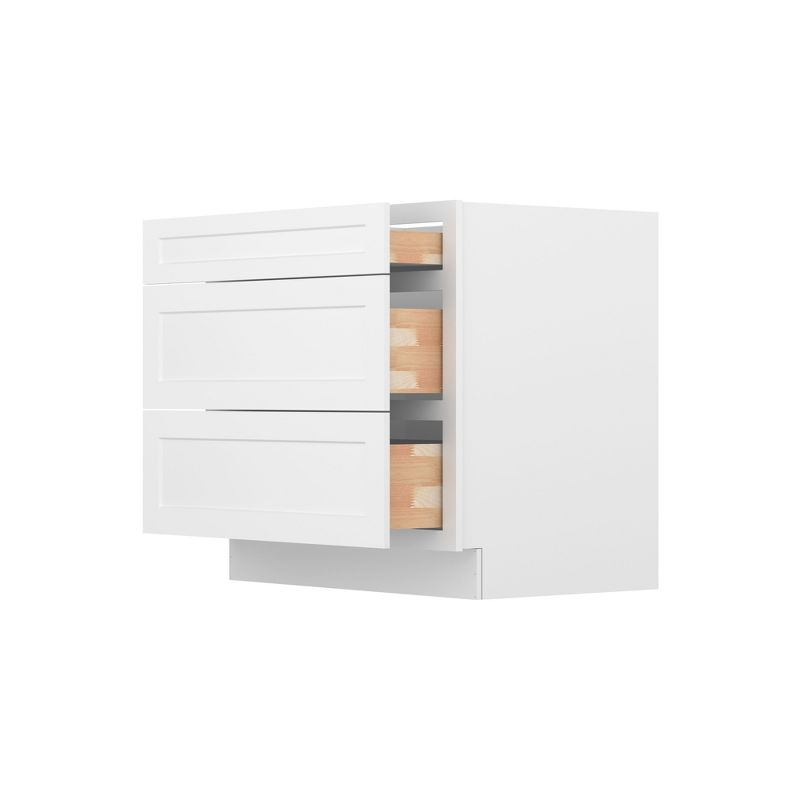 HOMLUX Easy-DIY 36 in W x 24 in D x 34.5 in H in Shaker White Ready to Assemble Drawer Base Kitchen Cabinet With 3-Drawers