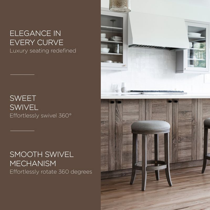 Maven Lane Eva Counter Stool in Reclaimed Oak Finish with Ash Grey Fabric Upholstery