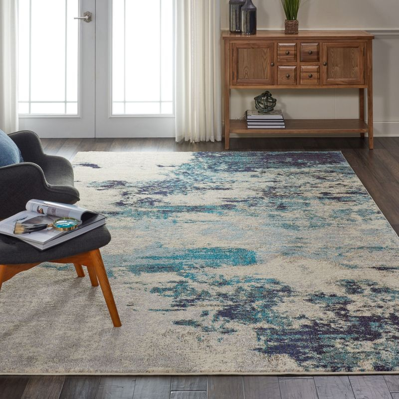Nourison Celestial CES02 Ivory/Teal Blue Area Rug 6'7" x 9'7"