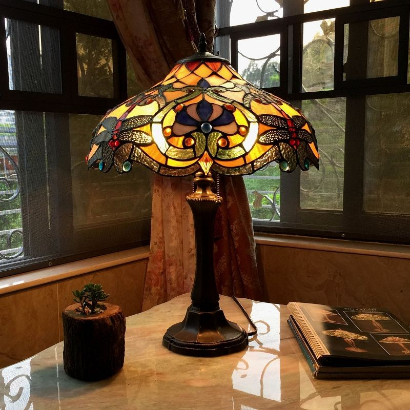 Chloe Lighting Amberwing Tiffany-style 2 Light Dragonfly Table Lamp 17" Shade