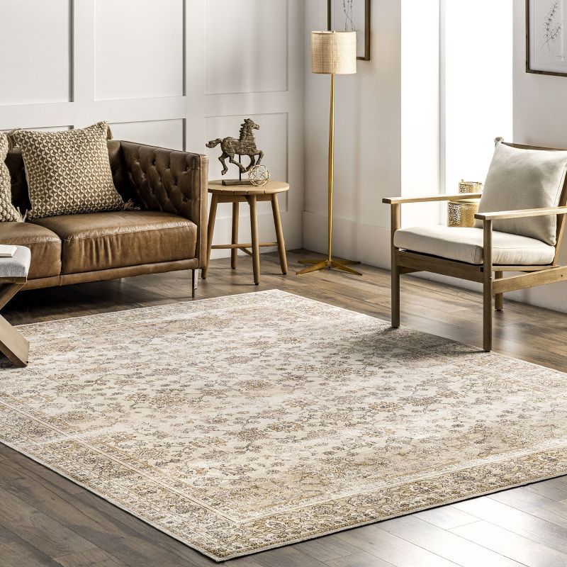 Nuloom Deadra Vintage Floral Pet Friendly Machine Washable Area Rug, 6' x 9', Beige