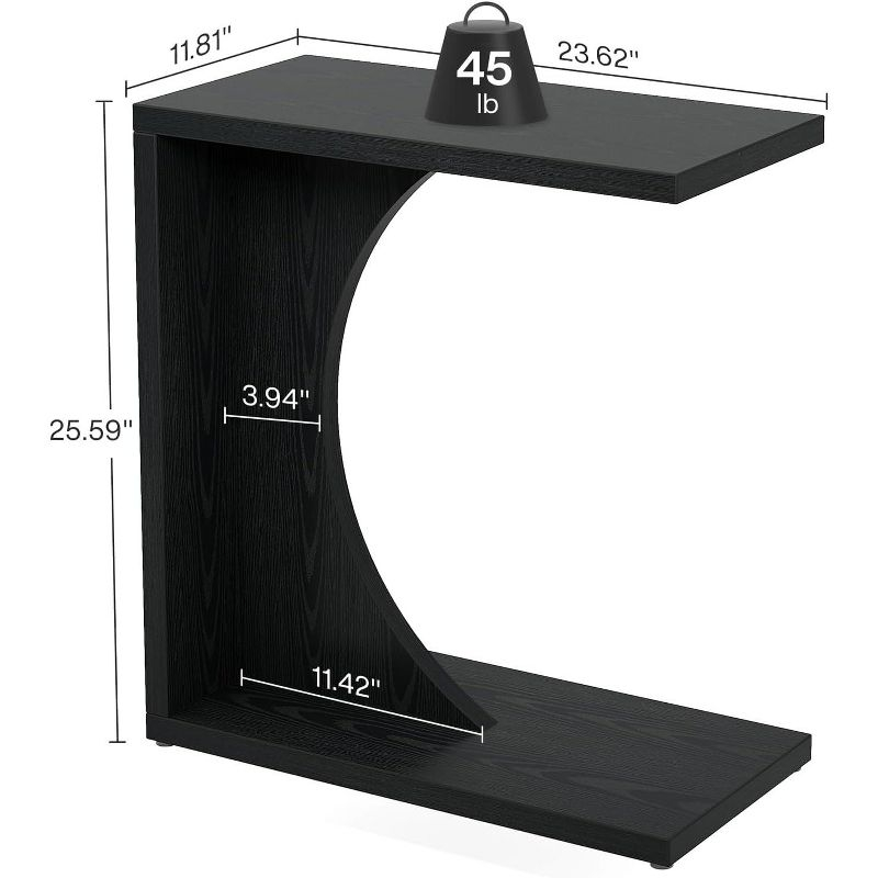 Tribesigns C-Shaped End Table, Couch Table for Small Space, Black