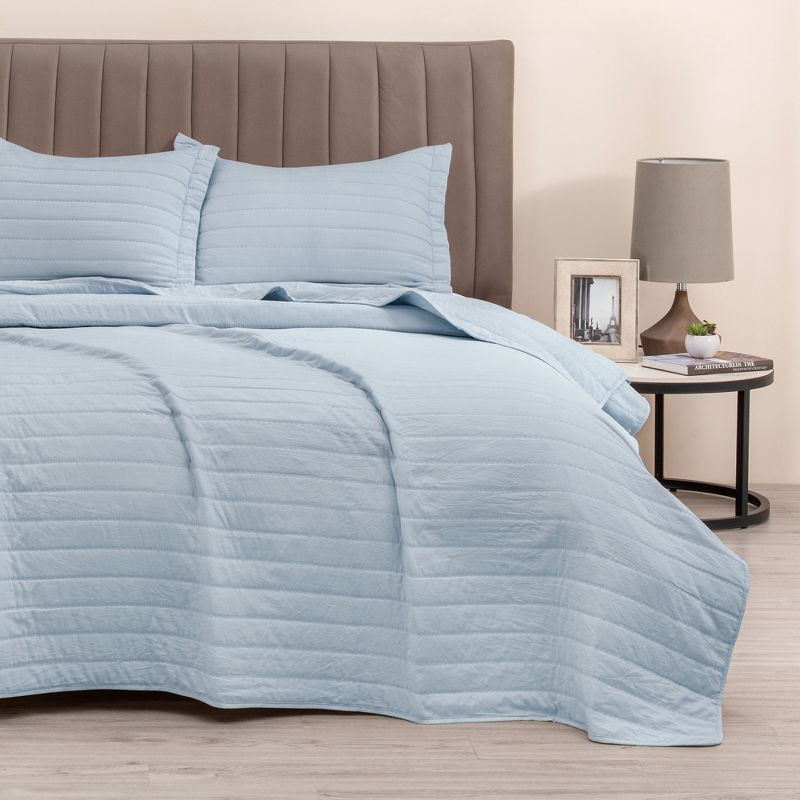FreshFolds Solid Stitched Microfiber Quilt Set with Shams