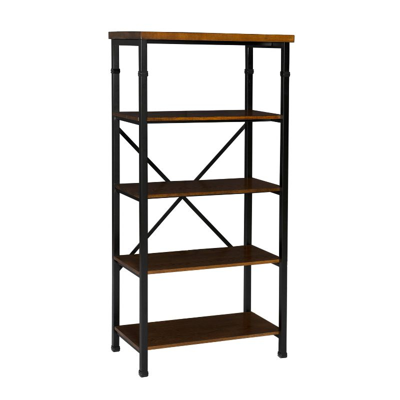 Linon 54" Austin Industrial Bookshelf Metal Wide Bookcase Brown: Farmhouse Style, 4 Fixed Shelves, MDF & Metal Frame