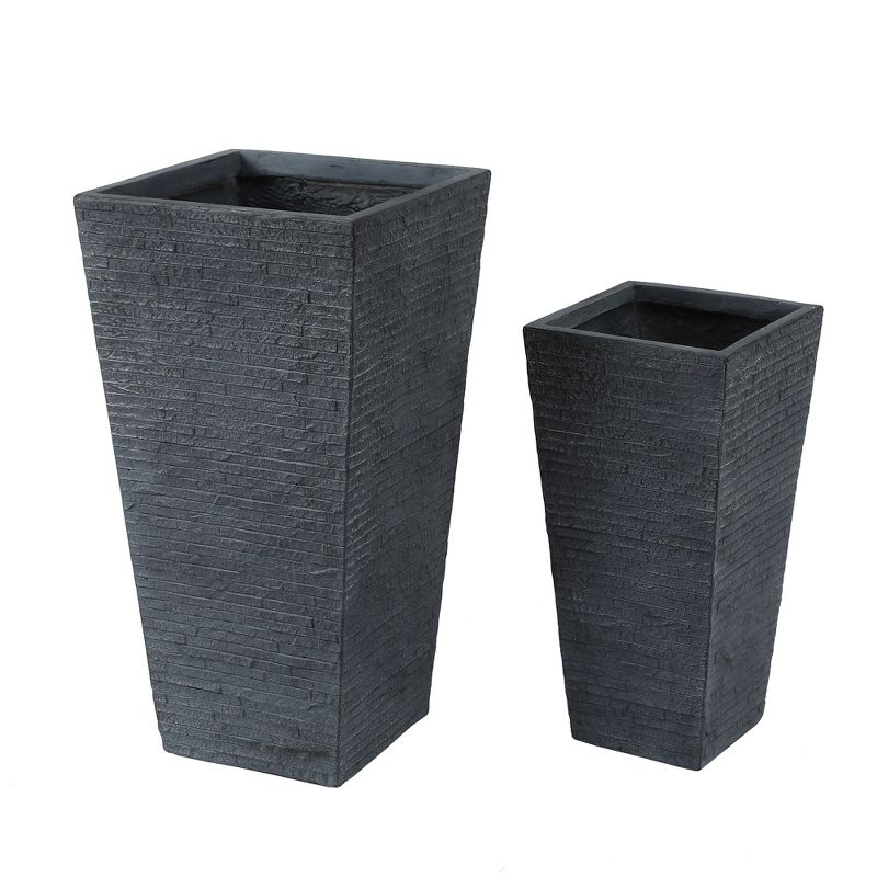 LuxenHome Set of 2 Gray Tall Tapered Square MgO Planter