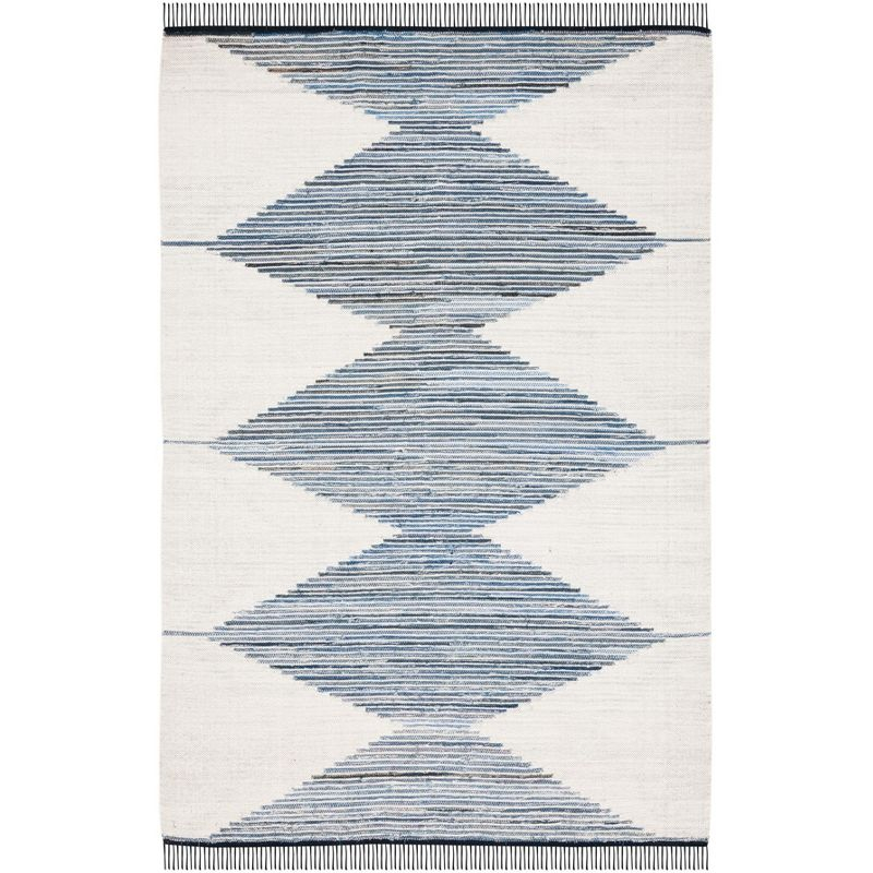 Kilim With Fringes KLM309 Flat Weave Accent Rug - Ivory/Blue - 3'x5' - Safavieh