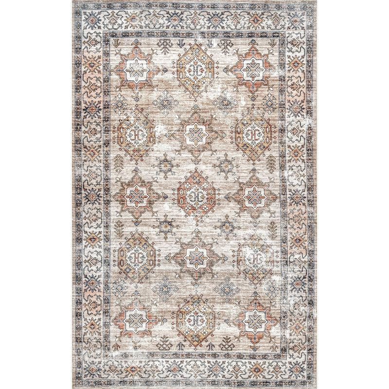 Nuloom Finley Pet Friendly Machine Washable Vintage Distressed Area Rug, 4' x 6', Beige