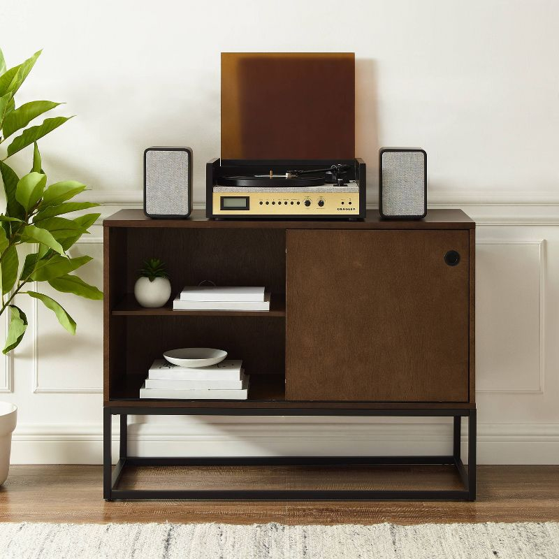 Byron Media Console Brown/Black - Crosley: Sliding Door, Adjustable Shelf, Cable Management