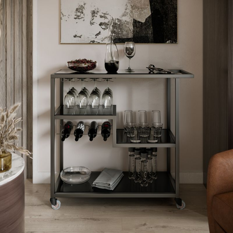 Holly & Martin Zephs Bar Cart - HZ8810 - Gunmetal Gray w/ Black Glass - SEI