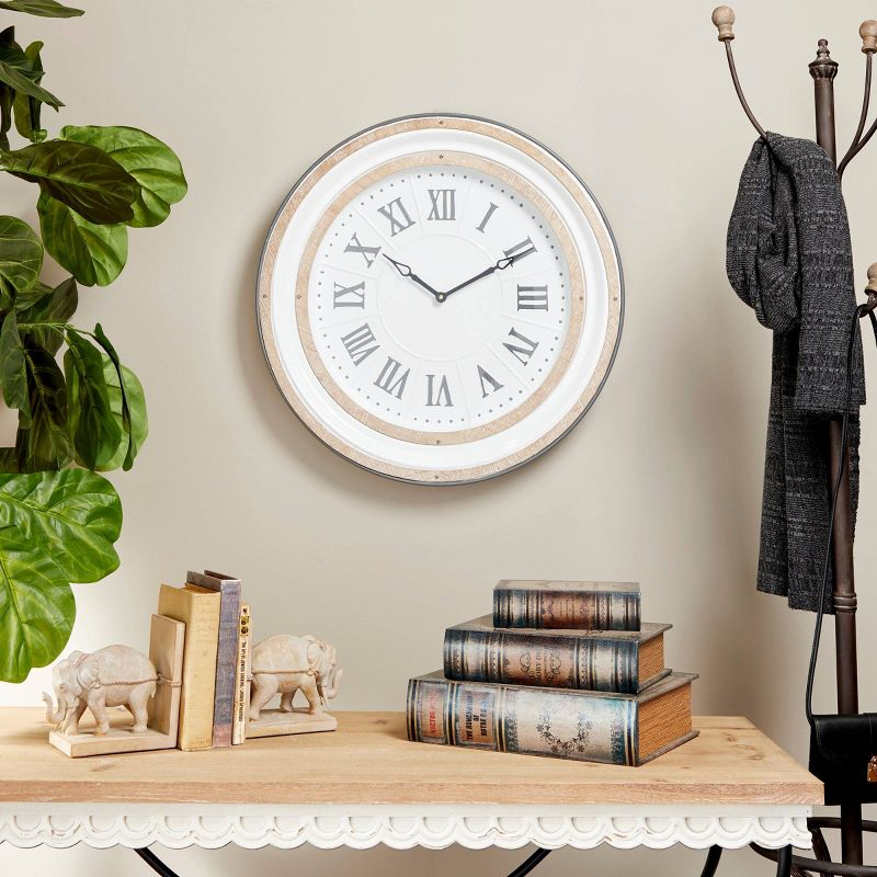 Farmhouse Metal Vintage Wall Clock White - Olivia & May: Silent Mechanism, 24" Size, Round Shape