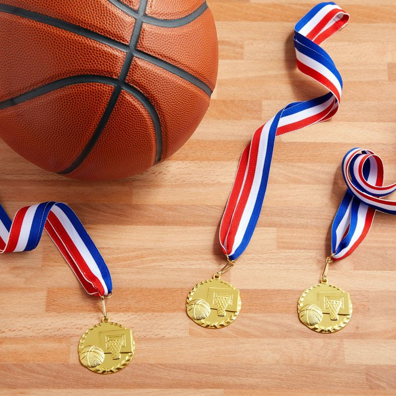 Juvale 12 Pack Basketball Medals for All Ages, Gold Metal Team Awards Trophy, Sports Party Favors, 2 in