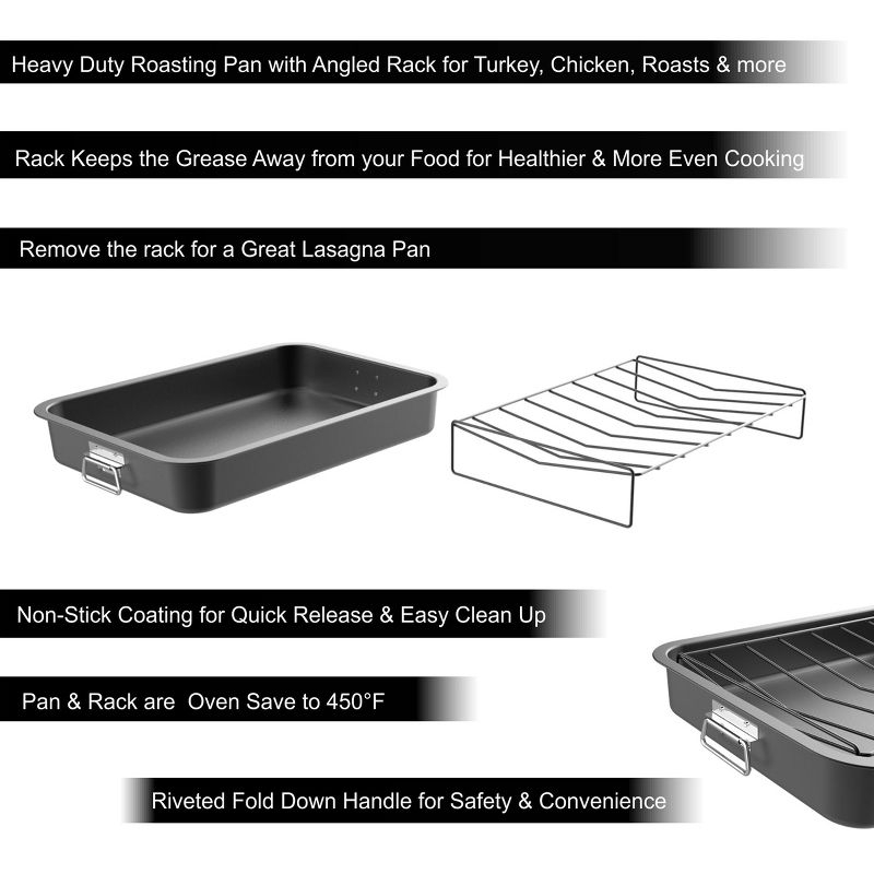 Hastings Home Nonstick Roasting Pan with Angled Rack and Removeable Tray to Drain Fat and Grease