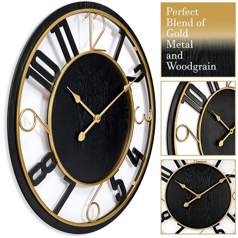 Sorbus 24" Modern Wooden Wall Clock - Sleek Design, Analog Display - Complements Various Styles (Black)