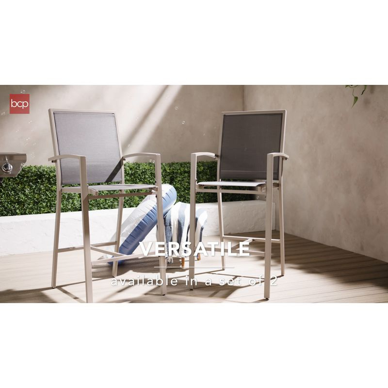 Best Choice Products Outdoor Barstools Set of 2, Bar Height Patio Chairs w/ All-Weather Mesh - Black/Black