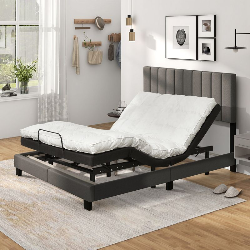 Costway Queen Upholstered Platform Bed Frame Mattress Foundation Box Spring Needed Gray