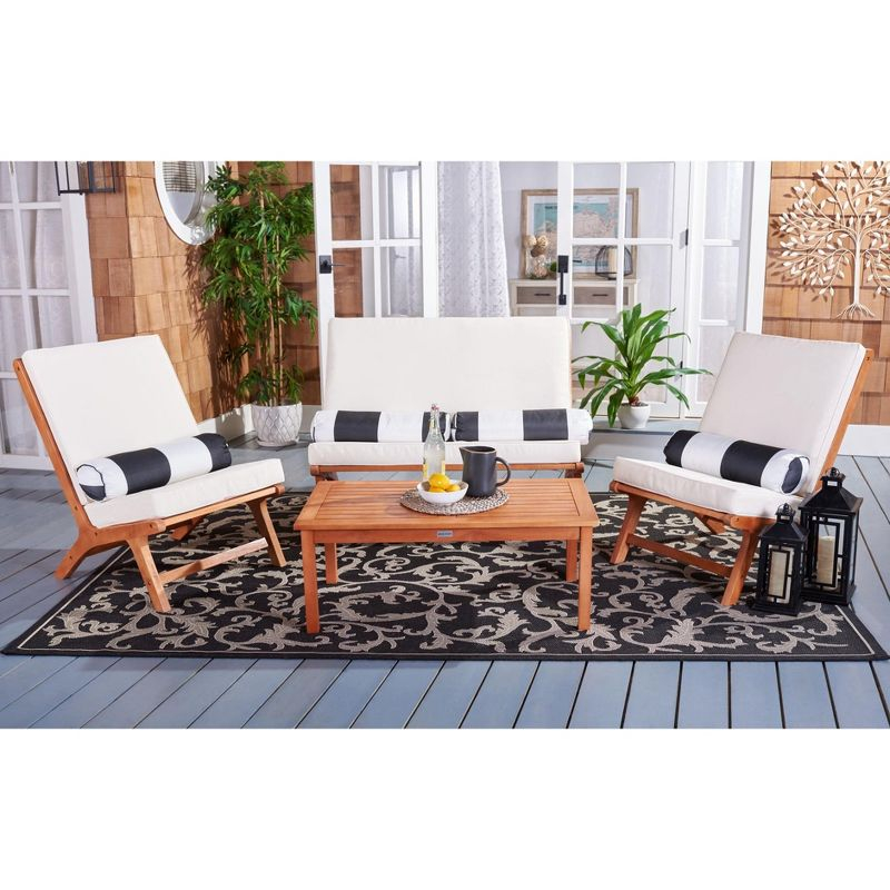 Chaston 4 Piece Living Set - Indoor/Outdoor - PAT7044 - Natural/Beige + Bolster Pillow - Safavieh