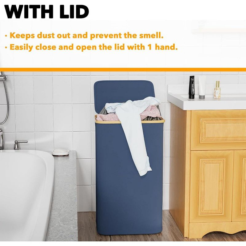 110 L Laundry Hamper with Lid,features Bamboo Handle,Blue