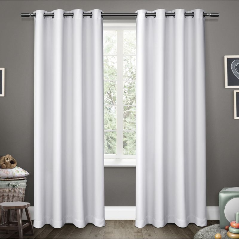 Exclusive Home Sateen Kids Twill Woven Room Darkening Blackout Grommet Top Curtain Panel Pair, 52"x96", Winter White