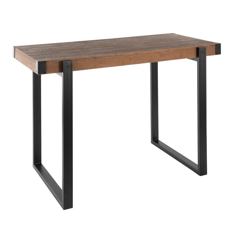 Rustic Natural Brown Bamboo Counter Table with Black Steel Legs