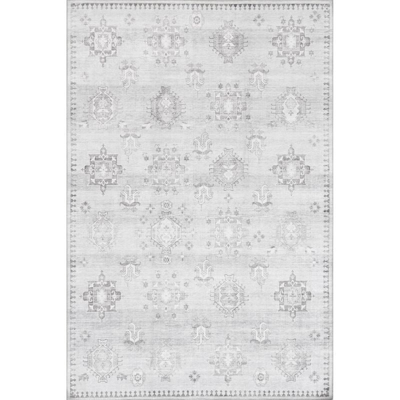 Nuloom Krystin Distressed Pet Friendly Machine Washable Area Rug, 5' x 8', Light Grey