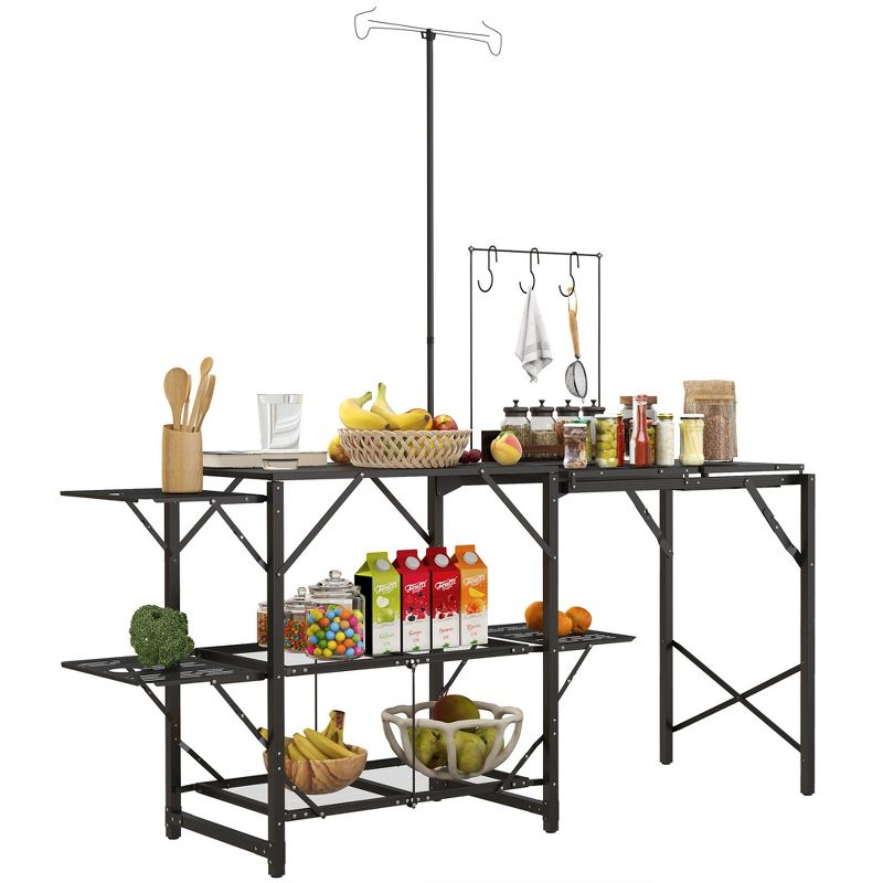 Outsunny Folding Camp Kitchen, Camping Table Cooking Station with Adjustable Lamp Stand