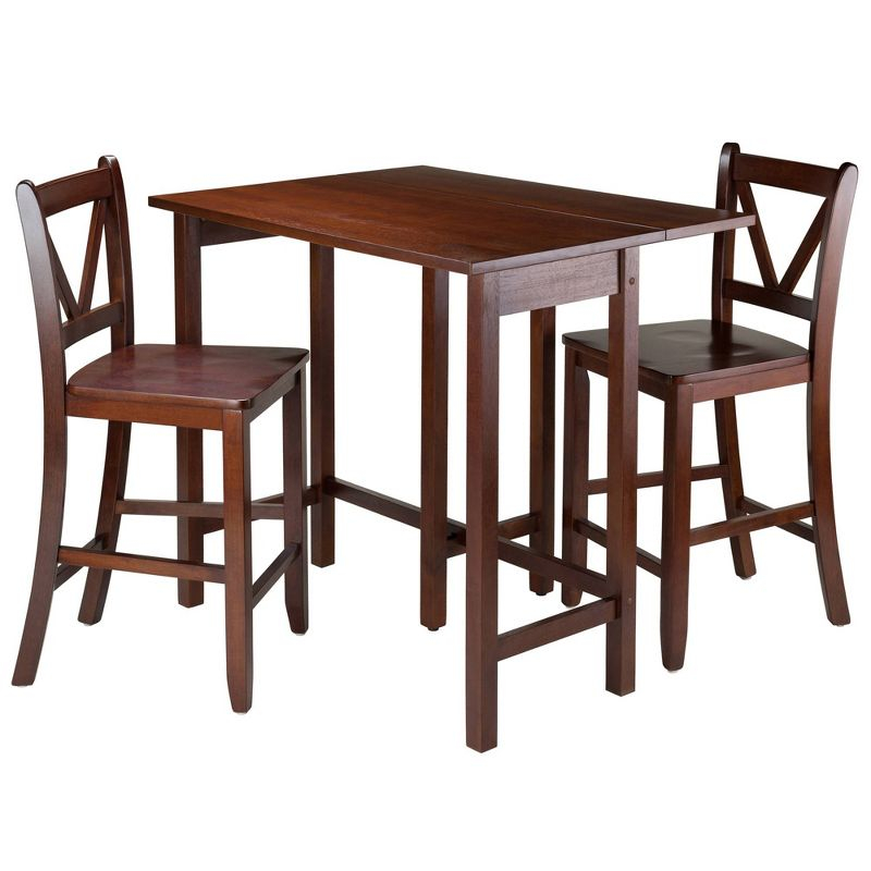 Winsome 3pc Lynnwood Set Drop Leaf Counter Height Dining Sets with Counter Stools Wood/Walnut: Mid-Century Modern, 4-Seat Pub Table Set