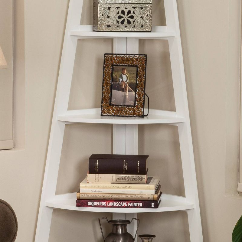 63" x 26.5" Five-Tier Pyramid Corner Ladder Shelf White - Danya B.: Modern Display, MDF Wood, Open Shelves