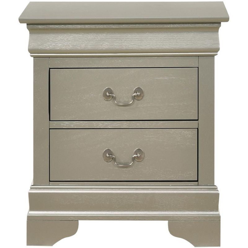 Passion Furniture Louis Philippe 2-Drawer Silver Champagne Nightstand (24 in. H X 22 in. W X 16 in. D)