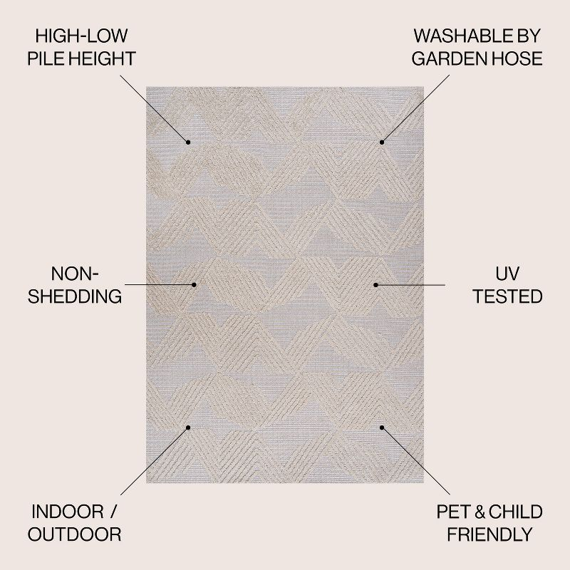 8'x10' Jazz High-Low Pile Art Deco Geometric Indoor/Outdoor Area Rug, Beige - JONATHAN Y
