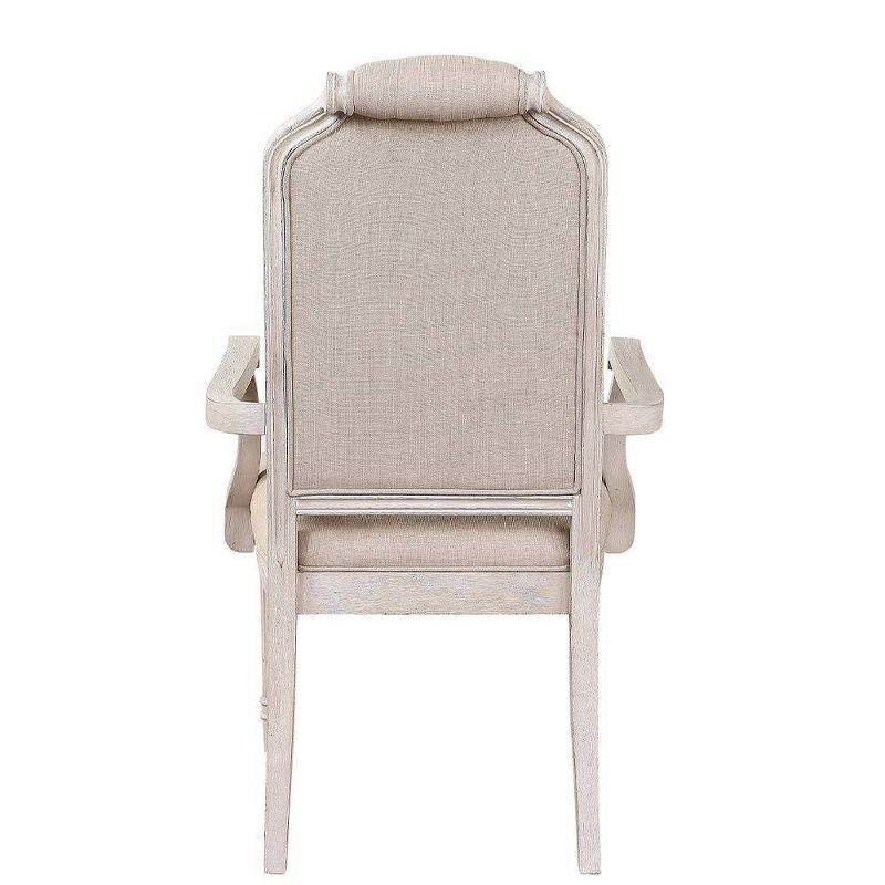 Acme Furniture Wynsor Dining Chairs Arm Chair Fabric/Vintage Bone White Finish