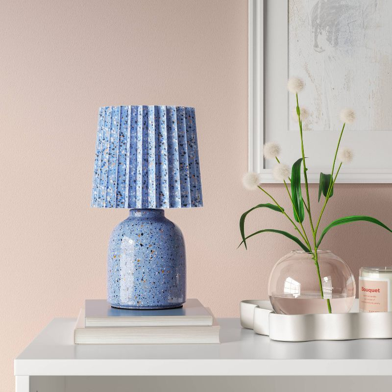 Mini Printed Ceramic Base Table Lamp with Printed Pleated Shade Blue - Room Essentials™