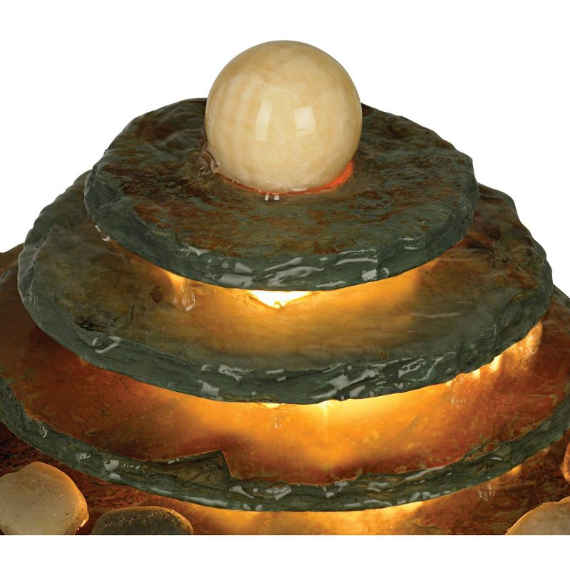 John Timberland Pyramid Rustic Zen 4 Tier Pyramid Indoor Tabletop Water Fountain with Light 10" for Table Office Desk Bedroom Living Room Relaxation