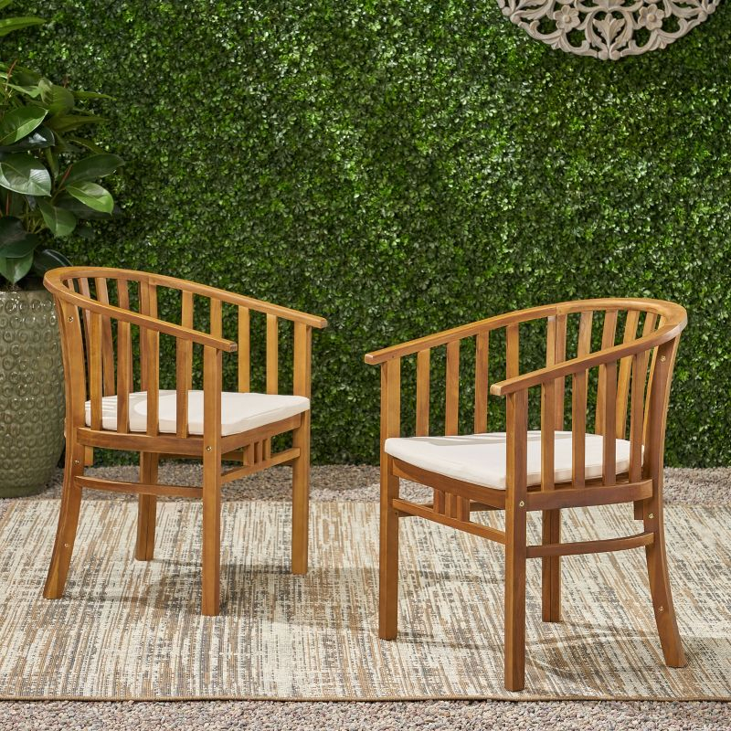 GDFStudio Rosin Outdoor Acacia Wood Dining Chairs with Cushion (Set of 2), Cream/Teak