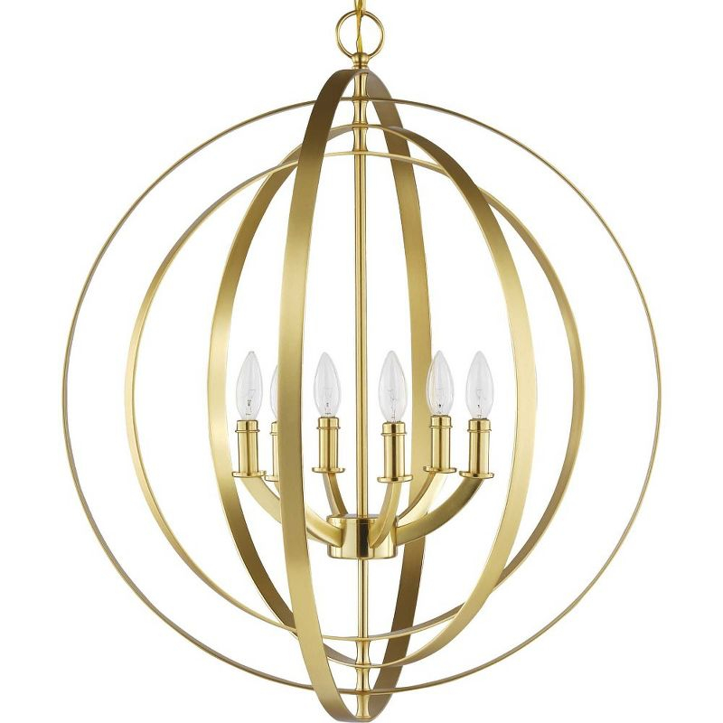 Progress Lighting Equinox 6-Light Chandelier Pendant, Steel, Black Finish, Armillary Sphere Design, Polished Chrome Shade