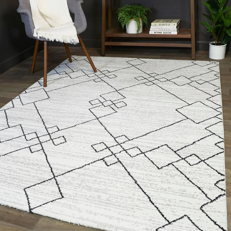 5'3"x7' Alberto Transitional Geometric Rug White: Fade & Stain-Resistant, Low Pile, Indoor - Balta Rugs