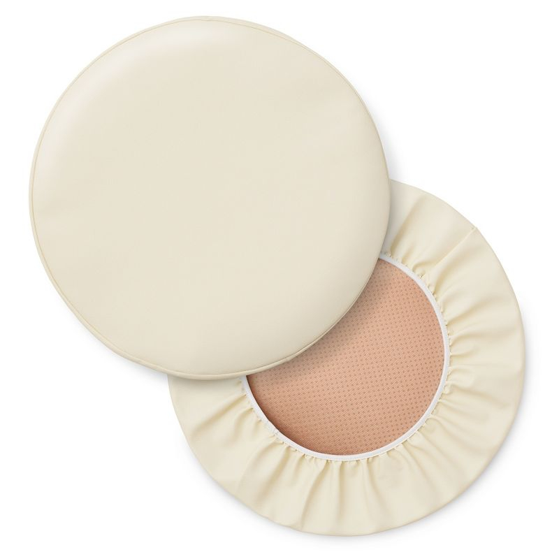 Saloniture 2-Pack Round Stool Seat Cover, 15-1/2" Waterproof Slipcover for Swivel Chair or Barstool - Cream