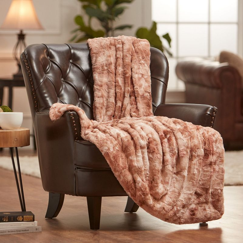 Chanasya Wolf Faux Fur Throw Blanket with Plush Faux Shearling Side - 50" x 65” - Rose Dust