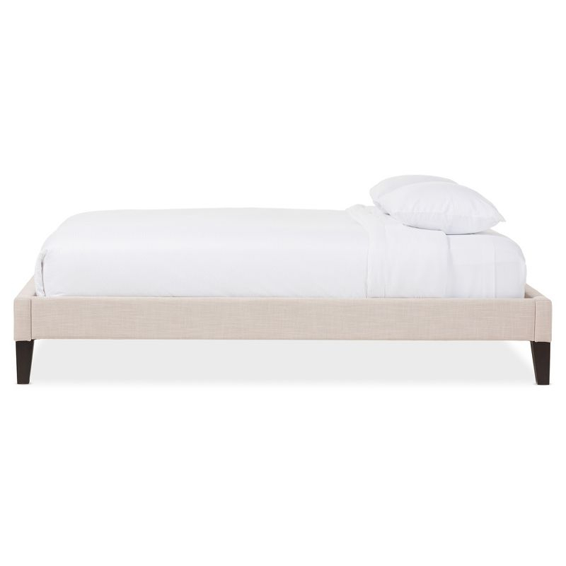 Baxton Studio Full Lancashire Modern and Contemporary Linen Fabric Upholstered Bed Frame with Tapered Legs Beige: Rubberwood & MDF Construction